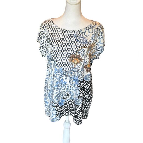 Chicos Paisley Sequin Embellished Tee Shirt Top Cotton Modal Womens Size Large - Picture 2 of 9